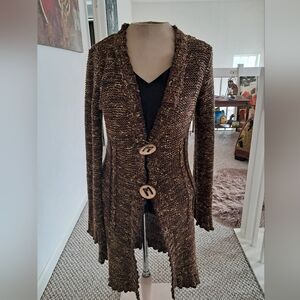 BCBGMAXAZRIA Women's Knit Long Brown Tweed Duster/Cardigan Button Up Size Large
